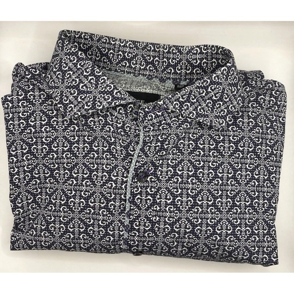 BOGOSSE Short Sleeve Button Up Shirt 2XLT Like Baroque Paisley Deep Purple White - Picture 1 of 8